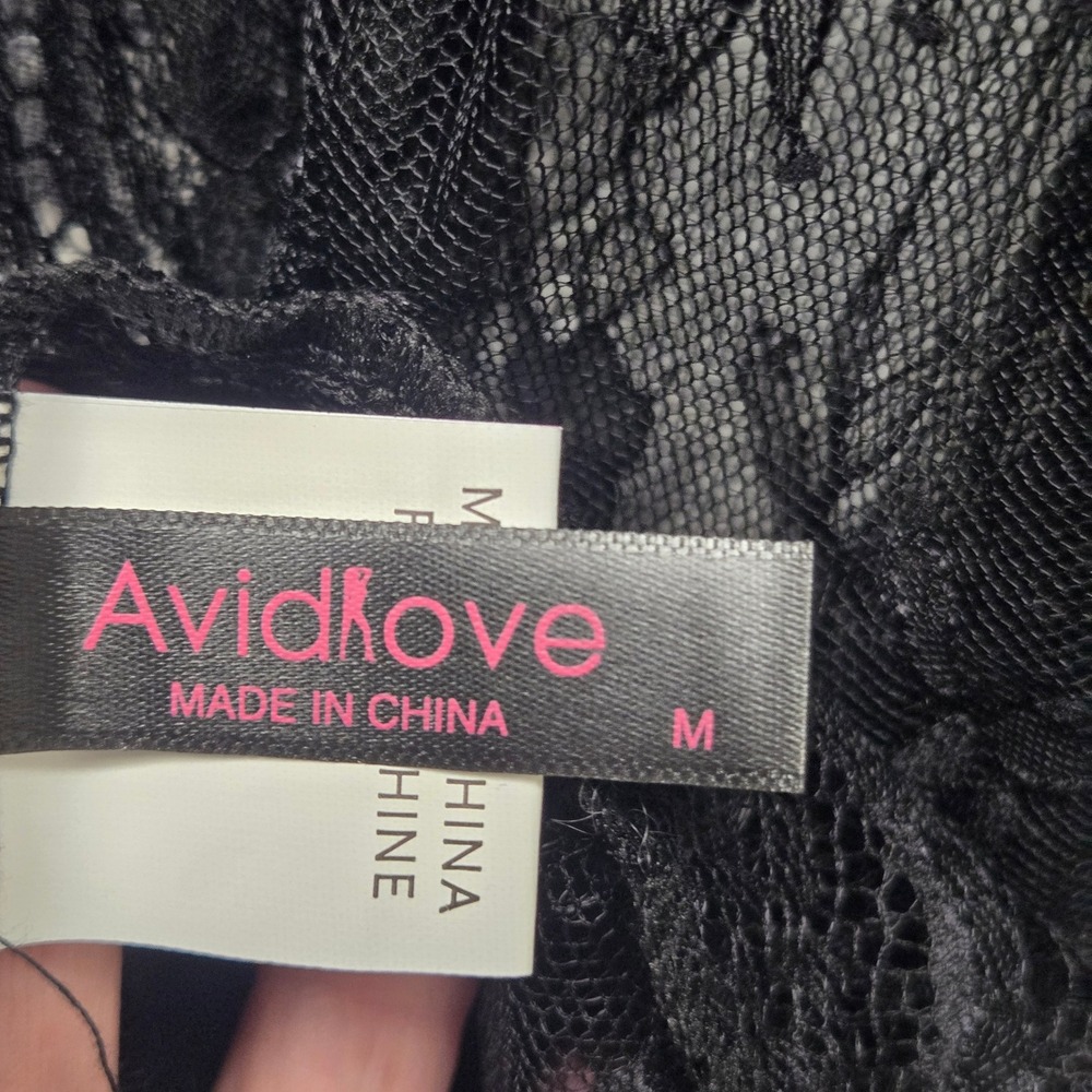 Avidlove Black Floral Lace Robe Sheer Eyelash Trim Kimono Sleeve Medium - Picture 4 of 12